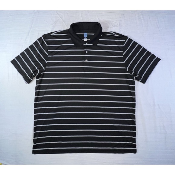 PGA Tour Golf Polo Men's Large Black With White Stripes Performance Short Sleeve - Picture 6 of 12